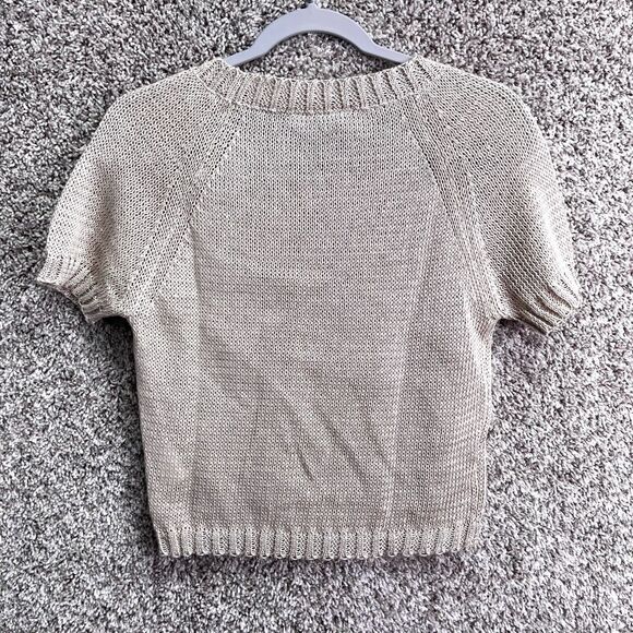 MaxMara Sweater Womens Medium Weekend Ivory Beige Tan Short Sleeve Flax Linen Kn - Picture 4 of 5